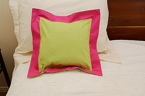 Hemstitch Multicolor Baby Pillow 12x12".Macaw Green Pink Peacock